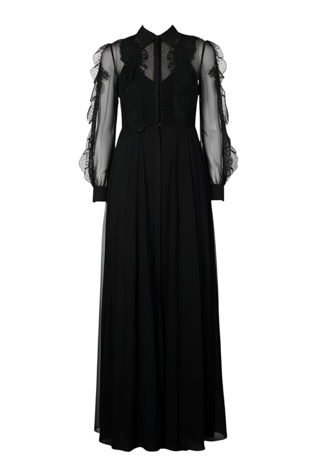 Valentino Sheer Lace Long Gown — Black
