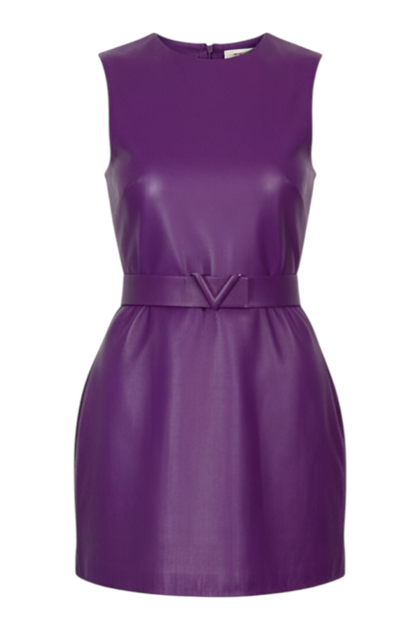 Valentino Belted Leather Mini Dress — Purple