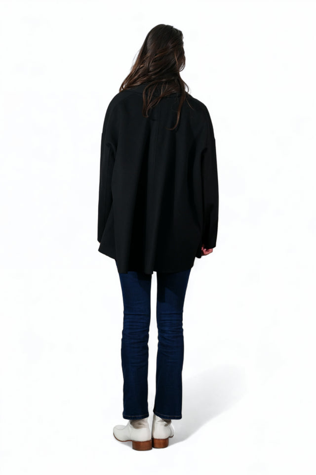 Valentino Black Wool-Crepe Cape with Leather Tie Detail