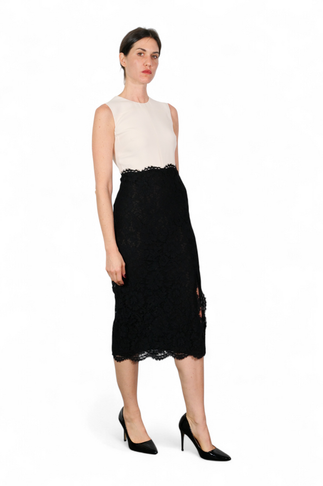 Valentino Two-Tone Lace Trim Sheath Dress — Black & Ivory