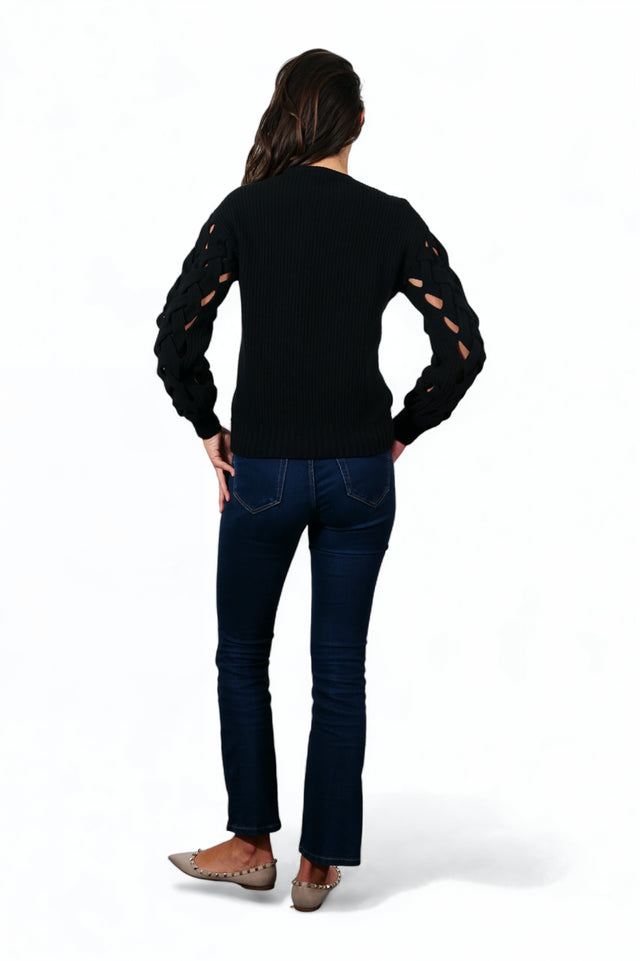Valentino Black Braided Cutout Wool Sweater