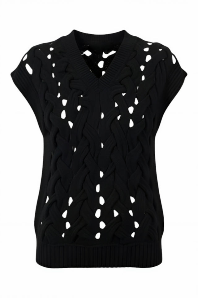 Valentino Black Braided Cutout Wool Sweater Vest