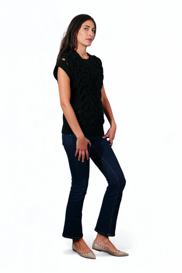 Valentino Black Braided Cutout Wool Sweater Vest