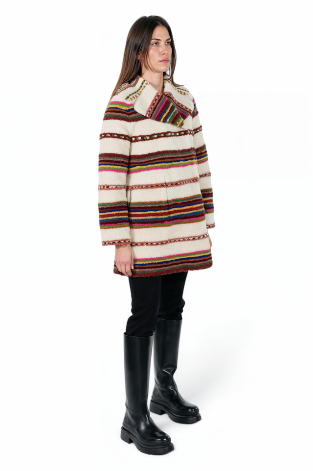 Valentino Reversible Multicolor Striped Shearling Coat