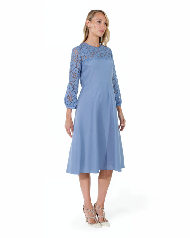 Valentino Lace-Trim Midi Dress in Soft Blue