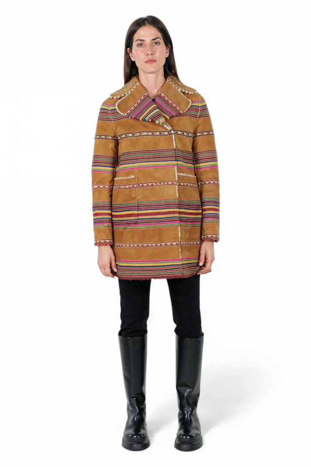 Valentino Reversible Multicolor Striped Shearling Coat