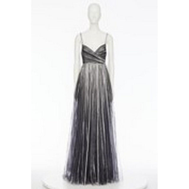 WB3VDC701ED Black and Silver Striped Pleated Gown